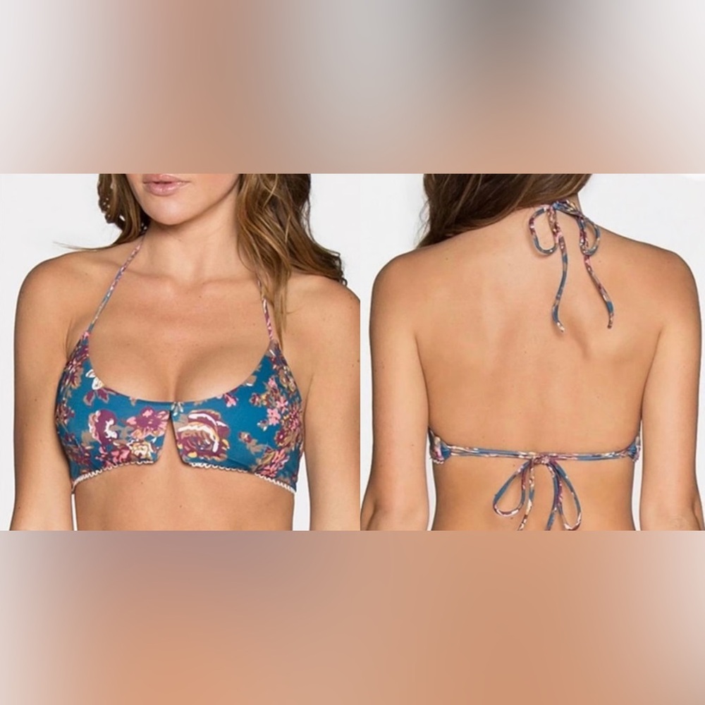 NEW Tavik Cassis Pink & Blue Floral Halter Bikini Top Size XS NWT - Picture 4 of 6